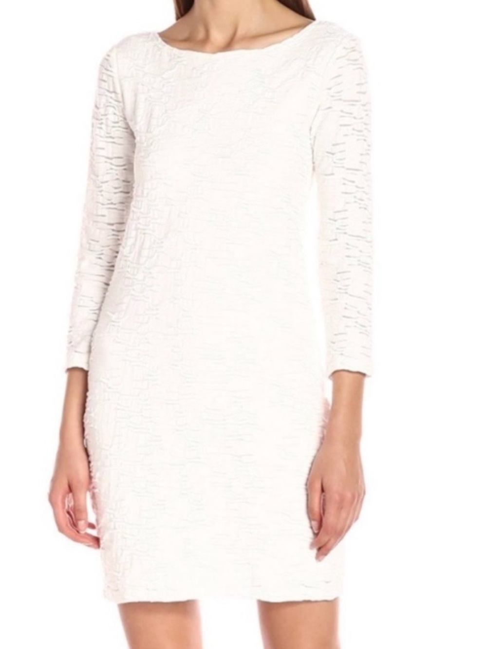 Armani Exchange White Textured 3/4 Sleeve Stretchy Bodycon Sheath Dress XS *EUC*